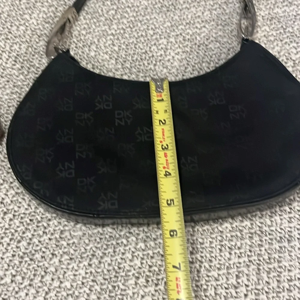 DKNY Womens Black Sleek Classy Luxury Nylon Signature Formal Shoulder Bag Purse